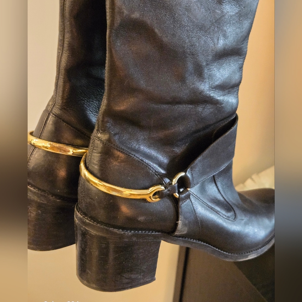 Elegant Black Leather Boots with Gold Accents
